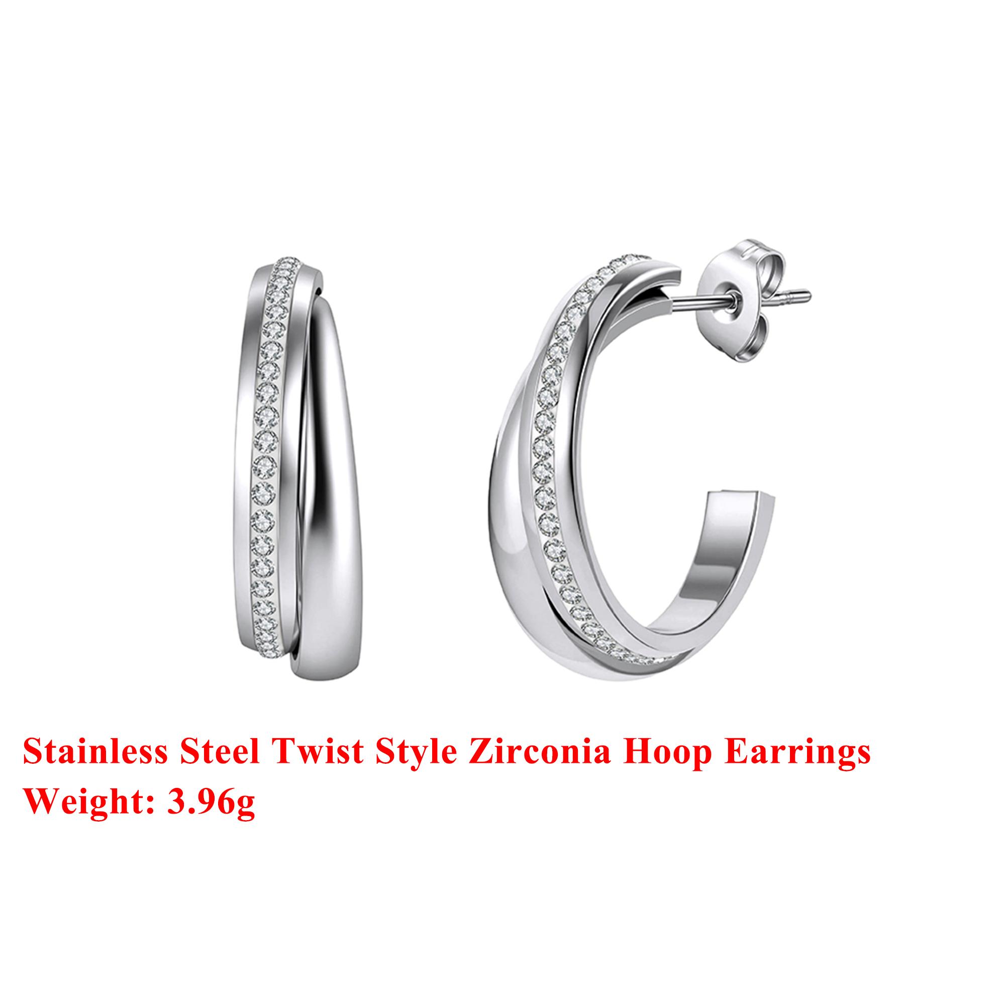 

Effie Queen Stainless Steel 18k Gold Twist Style Zirconia Hoop Earrings Ideal Jewelry for Women, Men Wedding Party Gift STKE02 серебряный