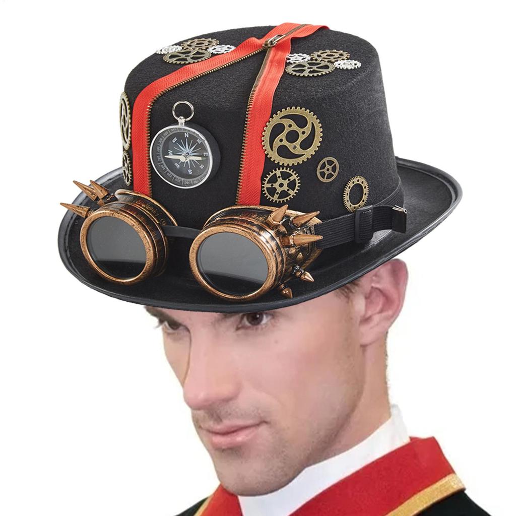 Cappelli Steampunk con Occhiali Copricapo per Costume Cappello di Halloween con Occhiali Rimovibili Accessori per Travestimento Costume da Viaggiatore nel Tempo Uomo