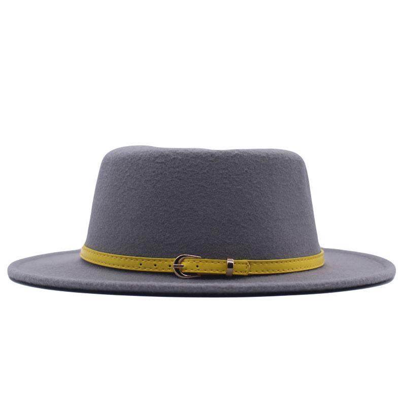 Hat Women's Woolen Top Hat Autumn and Winter Solid Color Retro Gentleman British Style Flat Top Belt Accessories Felt Hat