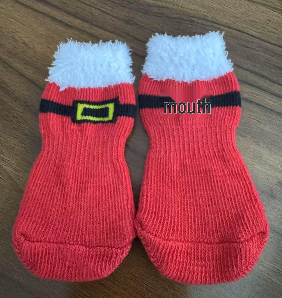 Julstrumpor och skor för husdjur: Halkfria julstrumpor med jultomte-, ren- och snögubbedesign för små hundar