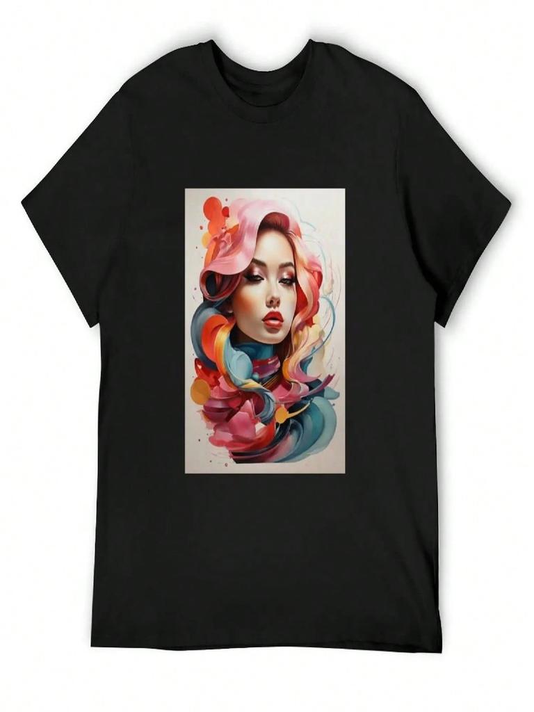 A Beautyful Girl With Colorful Hair Illustration T-Shirt Customs Design Your Own Croswit Shirt Man Anime Shirt T Shirts For unisex