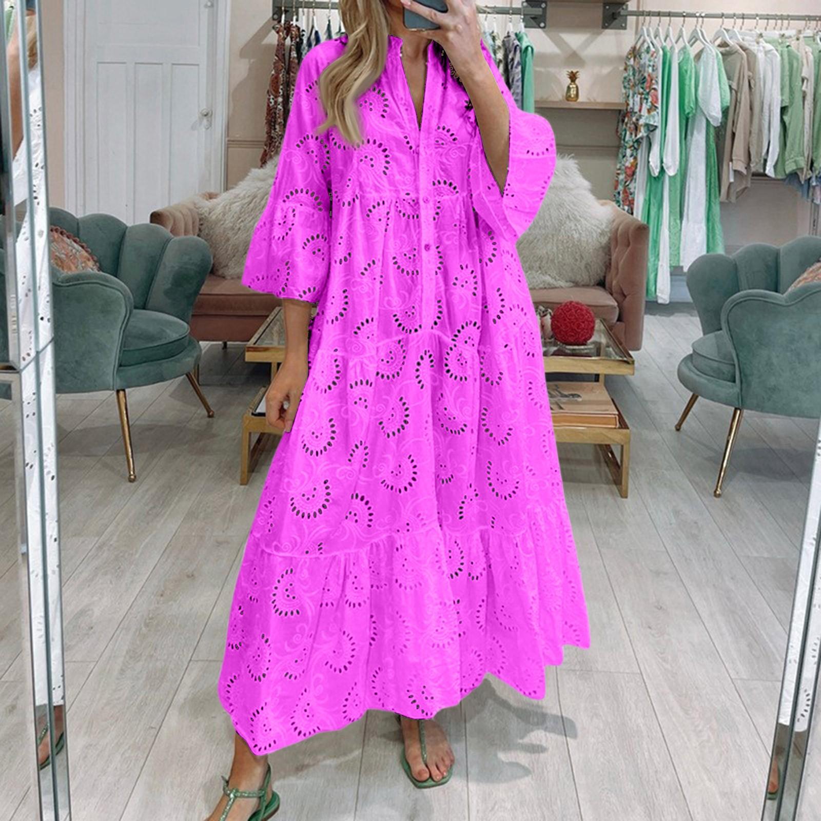 

Женское модное платье с V-образным вырезом, однотонное, большого размера, свободное, длинное, с большим клешем, с рукавами 3/4 XXXXXL