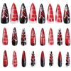Red Press On Nails Long Stiletto Fake Nails with Designs Tips Almond False Nails Full Cover Acrylic Glue On Nails Reusable Stick On Nails for Women