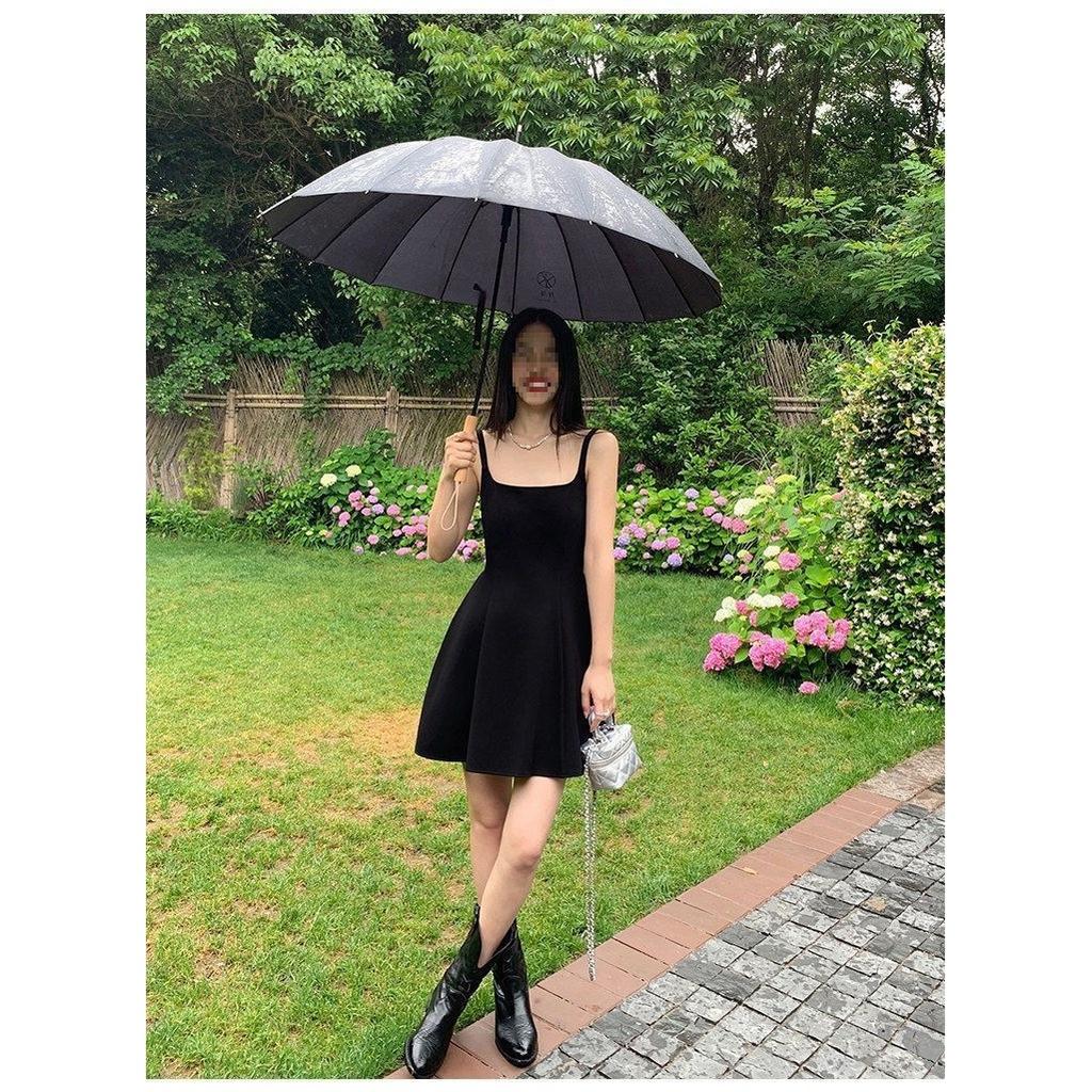 Black suspender dress women's summer new splicing high-end temperament waist skirt a-word short skirt