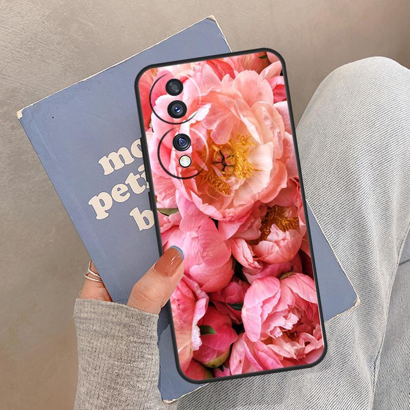 Elegant Pink Purple Peony Flower Case For Honor Magic 8 Pro 5 6 7 Lite Cover For Honor 400 200 90 70 50 X8a X8b X9a X9b X9c