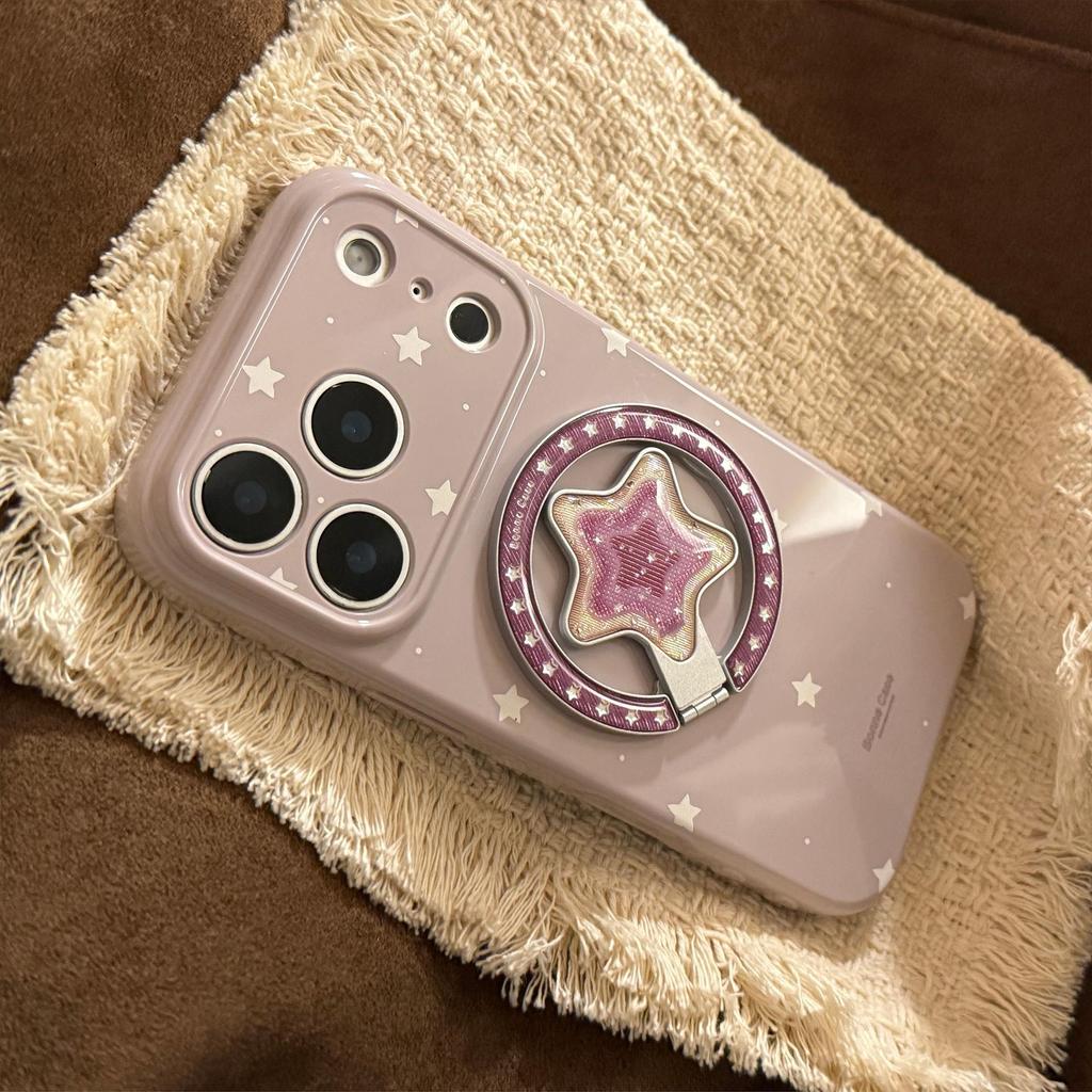 Retro White Star Heart Stand Phone Case for iPhone 16, iPhone 17, iPhone 17 Pro Max