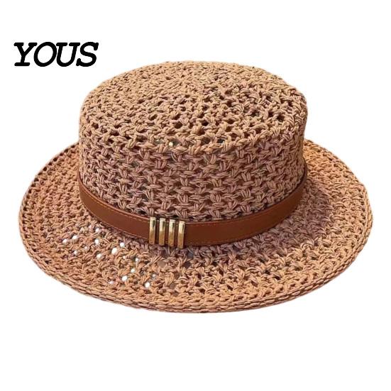 Fashionable Sun Hat for Holiday Women Wide Brim Straw Hat, with Retro Leather Belt, Lightweight Protection UV Foldable Breathable Travel Summer Beach