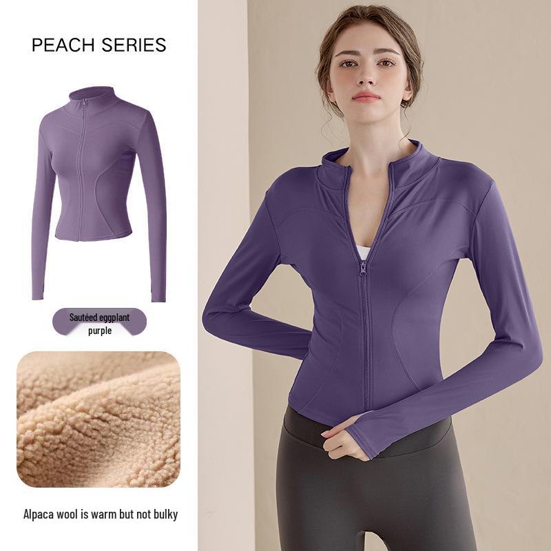 2025 Women's Velvet Winter Yoga Cardigan: Stand Collar, Zipper Sportswear, Warm Running Top