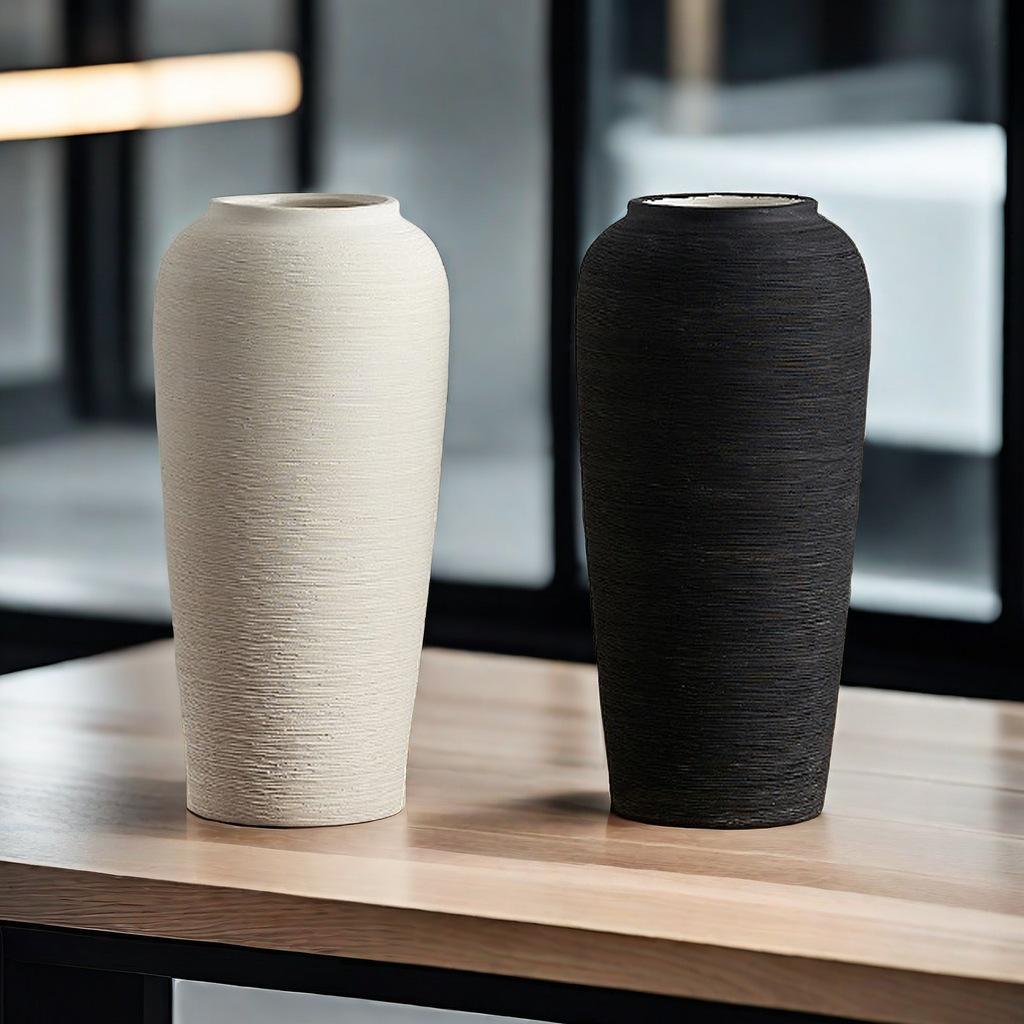 Wabi-Sabi Style Floor Vase for Hydroponic or Dried Flowers - Ceramic Feel Pottery Jar for Living Room Decor