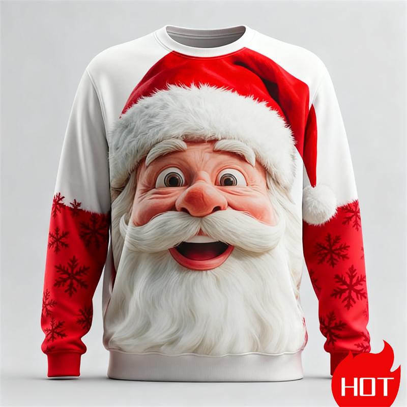 Autumn 3D Santa Clause Printed Sweatshirts Round Neck Fashionable Casual Sports Long Sleeved Christmas Clothing Men's Sweatshirts