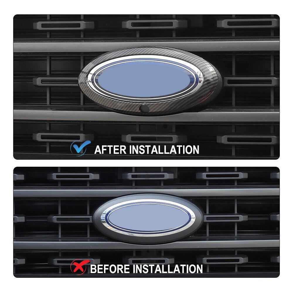 Front/Rear Logo Emblem Badge Cover Trim Ring For Ford F150 2021-22 Carbon Fiber