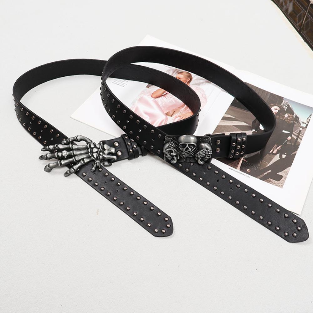 Adjustable Skull Wide Waistband Y2K Skeleton Fingers Belt Vintage Black Rivet Belt Ornament
