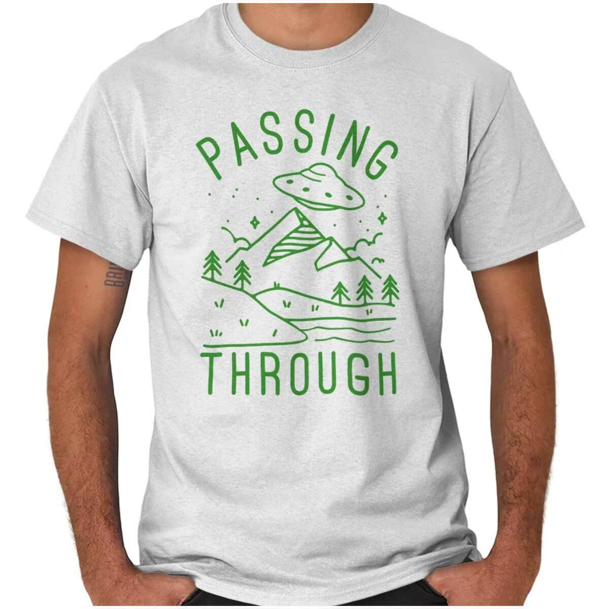 Vintage Alien UFO Adventure Passing Through Womens or Mens Crewneck T Shirt Tee S