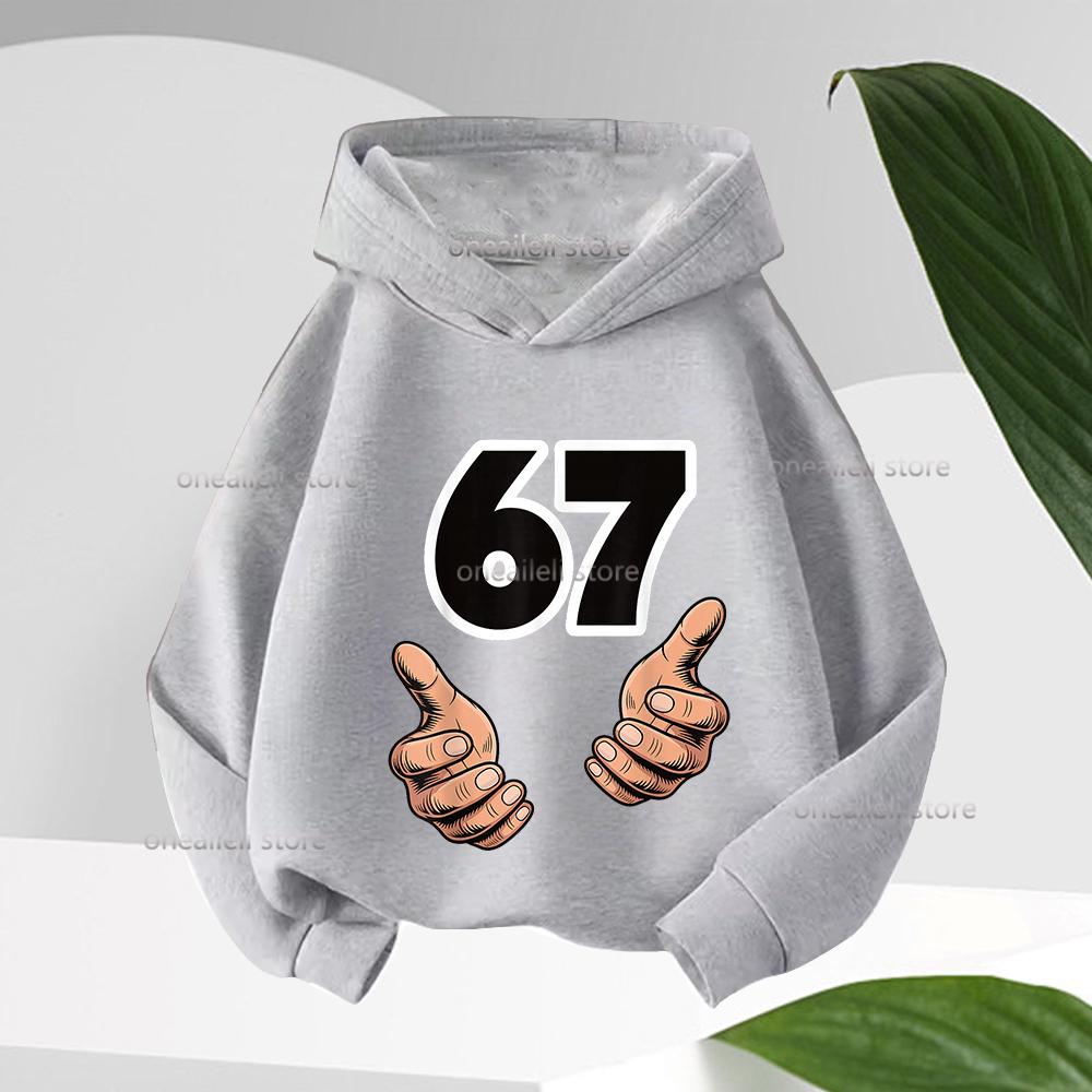 Long Sleeve Graphic Funny 67 Cute Children's Hoodies Hooded Sweatshirt Casual Fashion Novelty Fleece Boy Girl Kid Warm Pullover