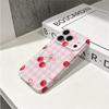 Sweet Gingham Cherry Pattern Art Graphic Design Cute Film Aesthetic Protective Shockproof Bumper Phone Case Cover For iPhone 14 15 16 Pro Max Plus