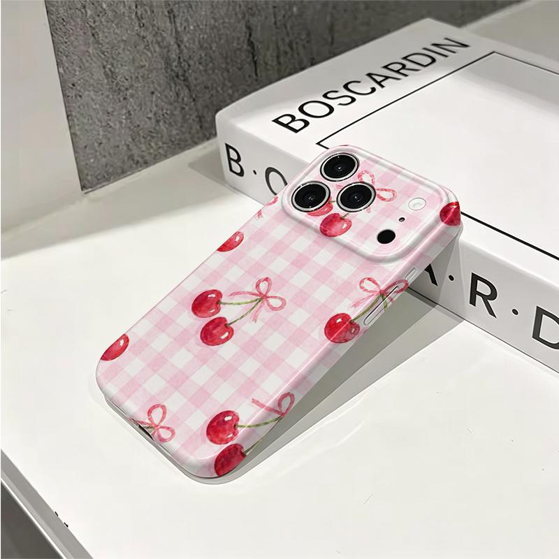 Sweet Gingham Cherry Pattern Art Graphic Design Cute Film Aesthetic Protective Shockproof Bumper Phone Case Cover For iPhone 14 15 16 Pro Max Plus