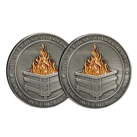 Challenge Coin Dumpster Flame Pattern Retro Silver Color Challenge Medal Unique Office Desk