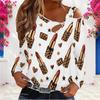 Women Plus Size Asymmetric Cutout Neck Cold Shoulder Long Sleeve Lipstick Leopard Print White Fitted Top