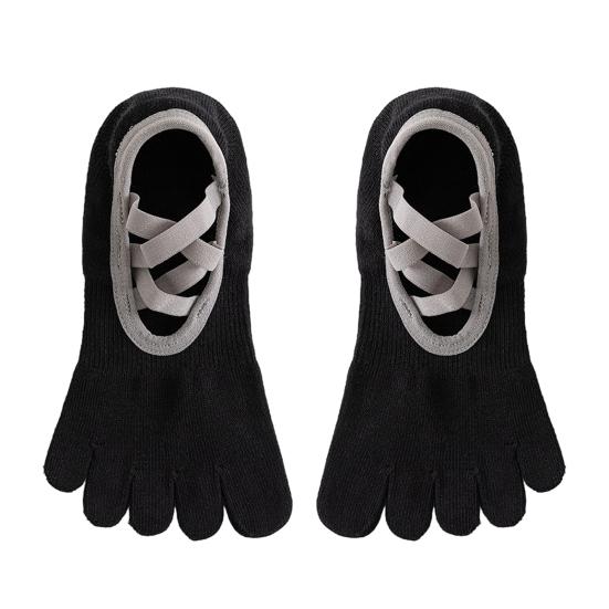 

1 Pair Yoga 5-Toe Socks with Non-slip Gripper Breathable Mid-calf Socks Summer Women Ballet Dance Pilates Cotton Toe Crew Socks чёрный
