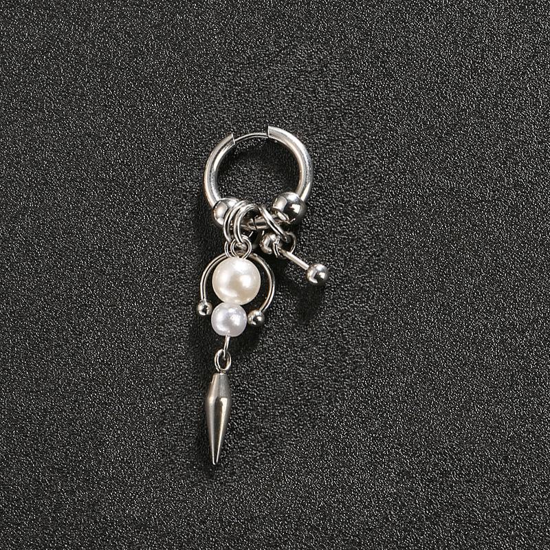 1Pcs Imitation Pearl Tassel Dangle Earrings Punk Gothic Stainless Steel Geometry Horseshoe Nail Rivet Earrings For Women Jewelry