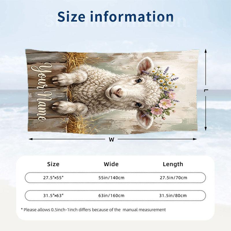 Floral Garden Theme Beach Towel Personalized Custom Name & Text Soft Quick Dry Beach Towel for Swimming Travel