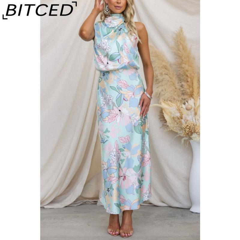 BITCED Sleek and Sophisticated Women's Sleeveless Strappy Printed Satin Dress