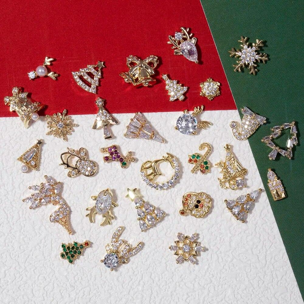 2pcs 3D Alloy Christmas Tree Bells Nail Art Zircon Pearl Metal Manicure Nails Accessories DIY Nail Decorations Supplies Charms