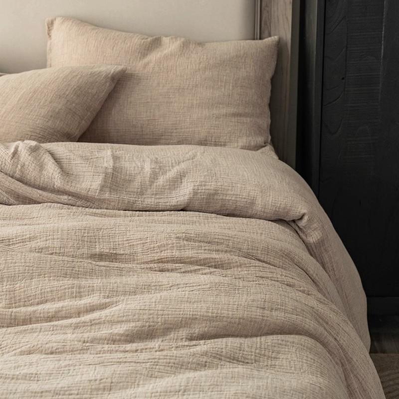 Plain Cotton Linen Double-Layer Yarn Bed 4-Pcs Set Class A Maternal Infant Grade Linen Cotton Yarn Cloth Wabi Sandy Wind 3-Pcs Set