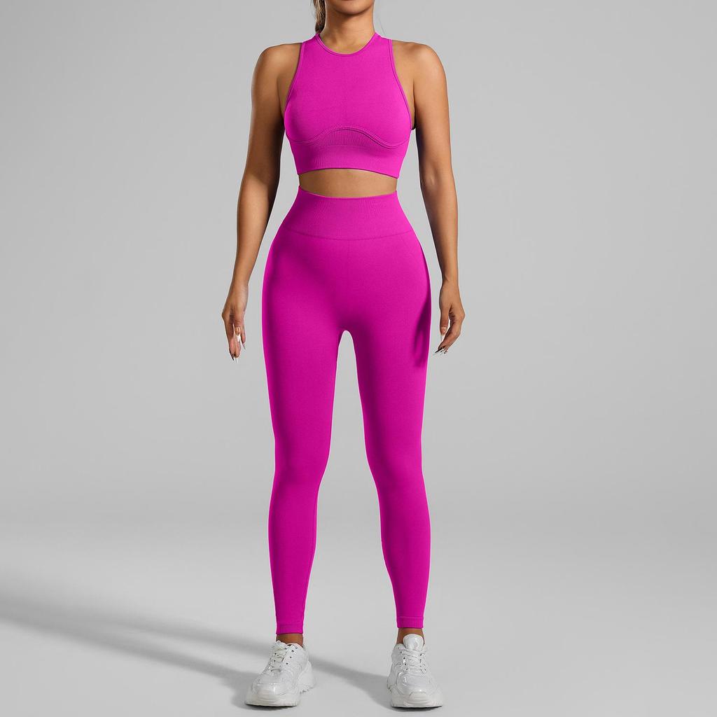 European & American Seamless Ribbed Yoga Suit: High-Intensity Running Fitness Vest & Bra Set