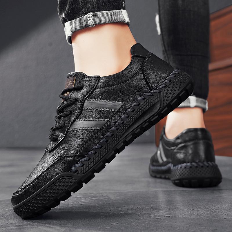 Men's Leather Casual Shoes Lace Up Sneakers