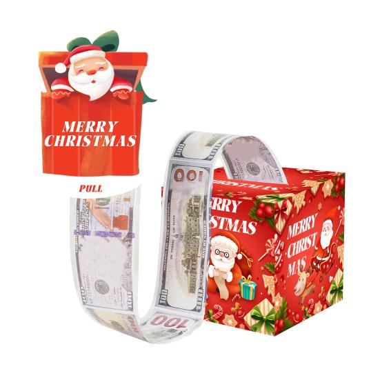 Christmas Money Box Pull-out Cash Gift Box DIY Holiday Money Gift Box with Transparent Bags Christmas Money Holder Pull Box for Kids Adults