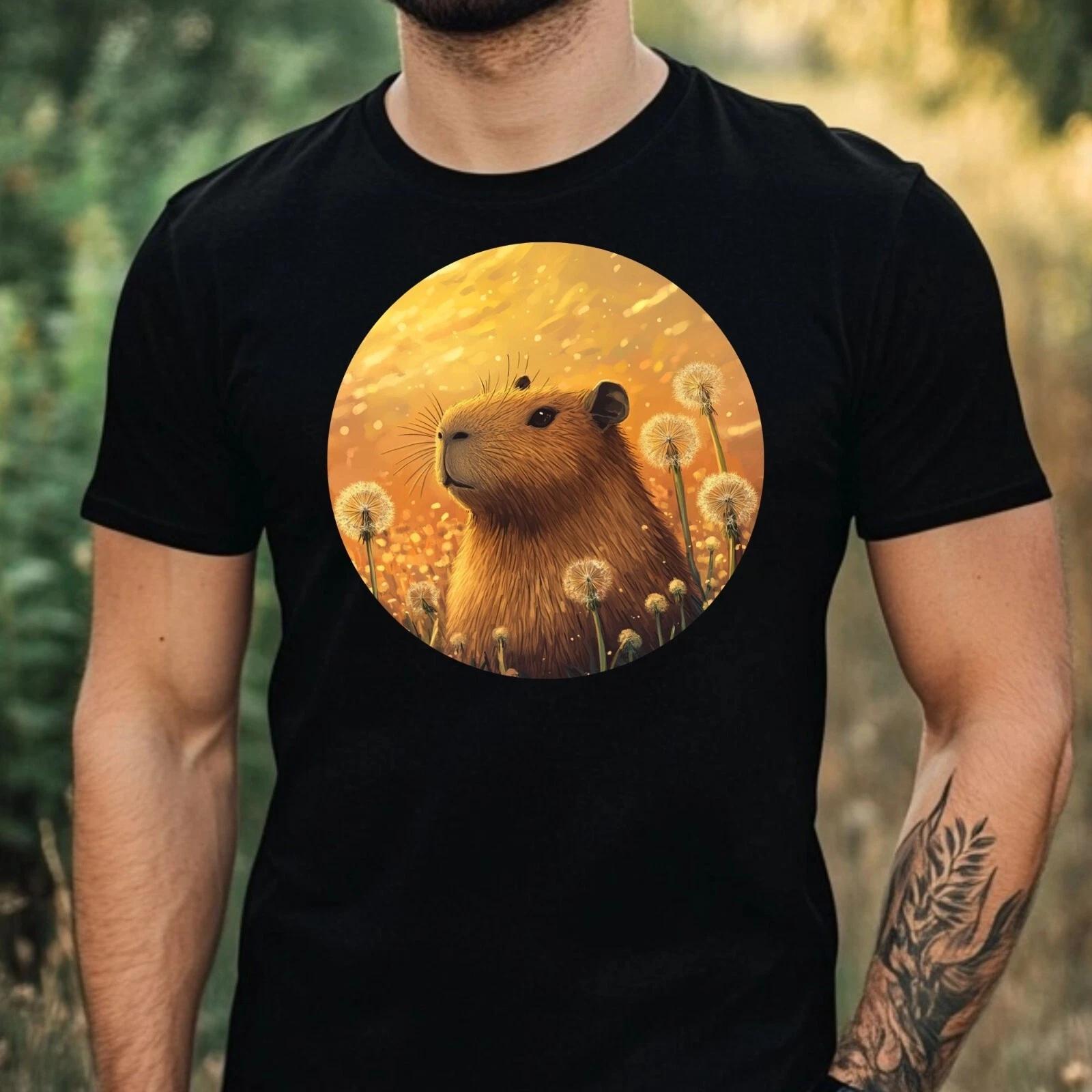 T-Shirt Herren Capybara mit Löwenzahn Motiv Baumwolle Größe XS bis 5XL XXL