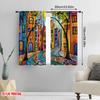 2D Flat Printing 2pcs Curtain Vintage Abstract City Fabric,Without Electricity Festive Wall Decor for Festive Atmosphere