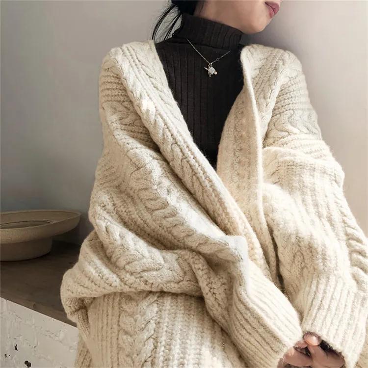 Høst- og Vinter Yttertøy Strikket Cardigan Dame Genser Cardigans Strikkede Jakker Løs Oversized Langermet Elegance Søt Casual Kåper Basics