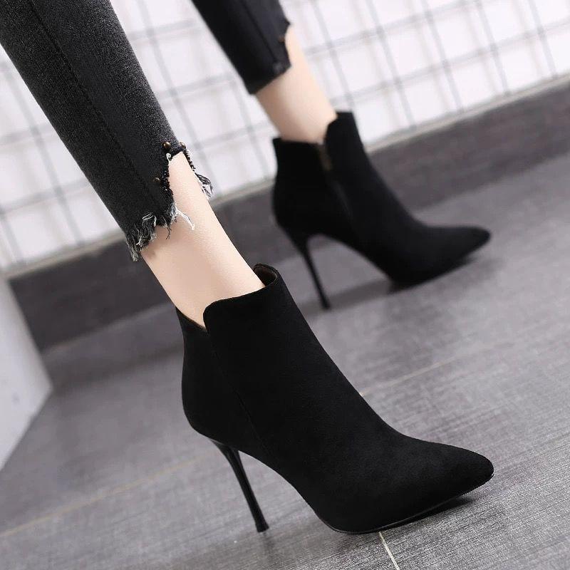 Short Boots Women 2026 Autumn/Winter High Heel Shoes Sexy Black Stiletto Pointed Toe Side Zipper Botines Casual Botas De Mujer