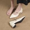 Korean Version of Thick Heel Mary Jane Retro Small Leather Shoes Women's 2025 New Autumn Pointed Head Shallow Mouth Retro Word with Single Shoes