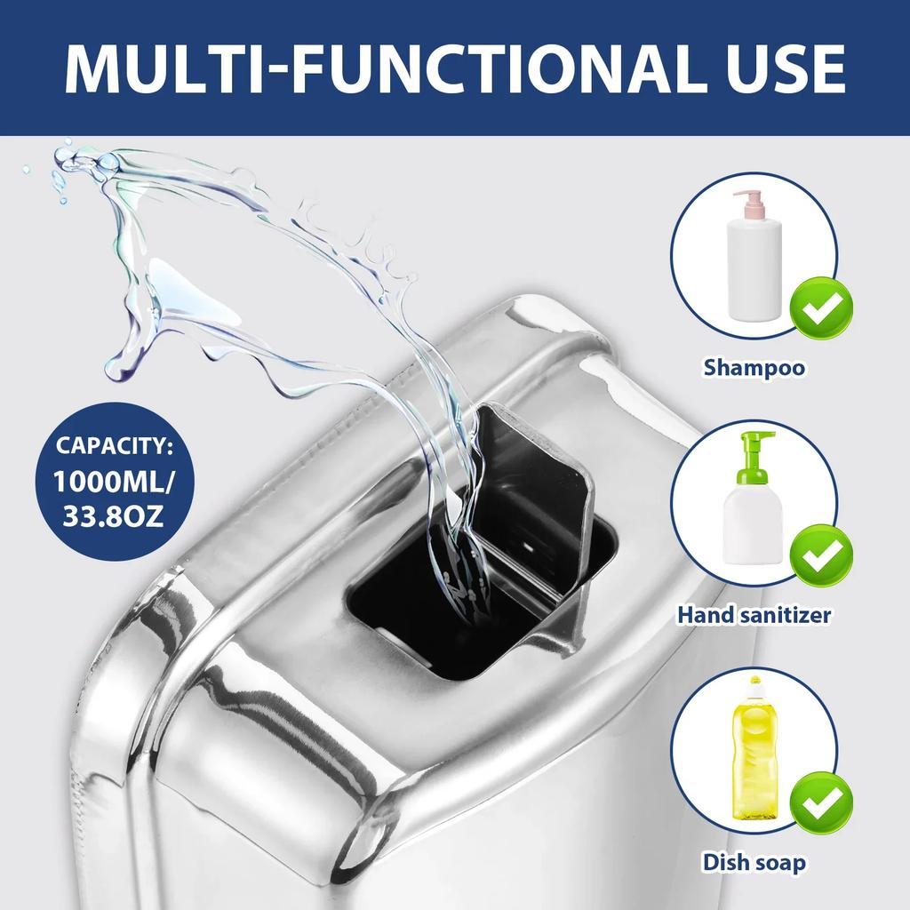 1000ML Soap Dispenser Stainless steel Wall Mount Bathroom Liquid Soap Detergent Shampoo Shower Gel Storage Bottle Toilet Kitchen