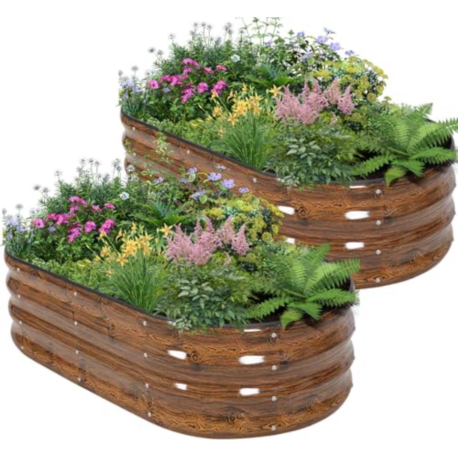 

Galvanized Raised Garden Bed 4×2×1ft 2 Packs Planter for Gardening Oval Metal Box with Safety Edging and Gloves for Vegetables United States