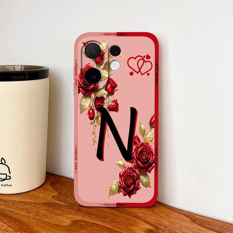 For Vivo V60 Lite 5G Phone Case Fashion Rose Letters Soft Liquid Silicone Housing For Vivo V 60 Camera Coverage Anti Drop Shell