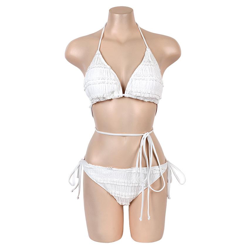 New Xiaoxiangfeng Three-point Bikini Swimsuit Lace Pure Desire Size Chest Gathering White Hot Spring Vacation Swimsuit
