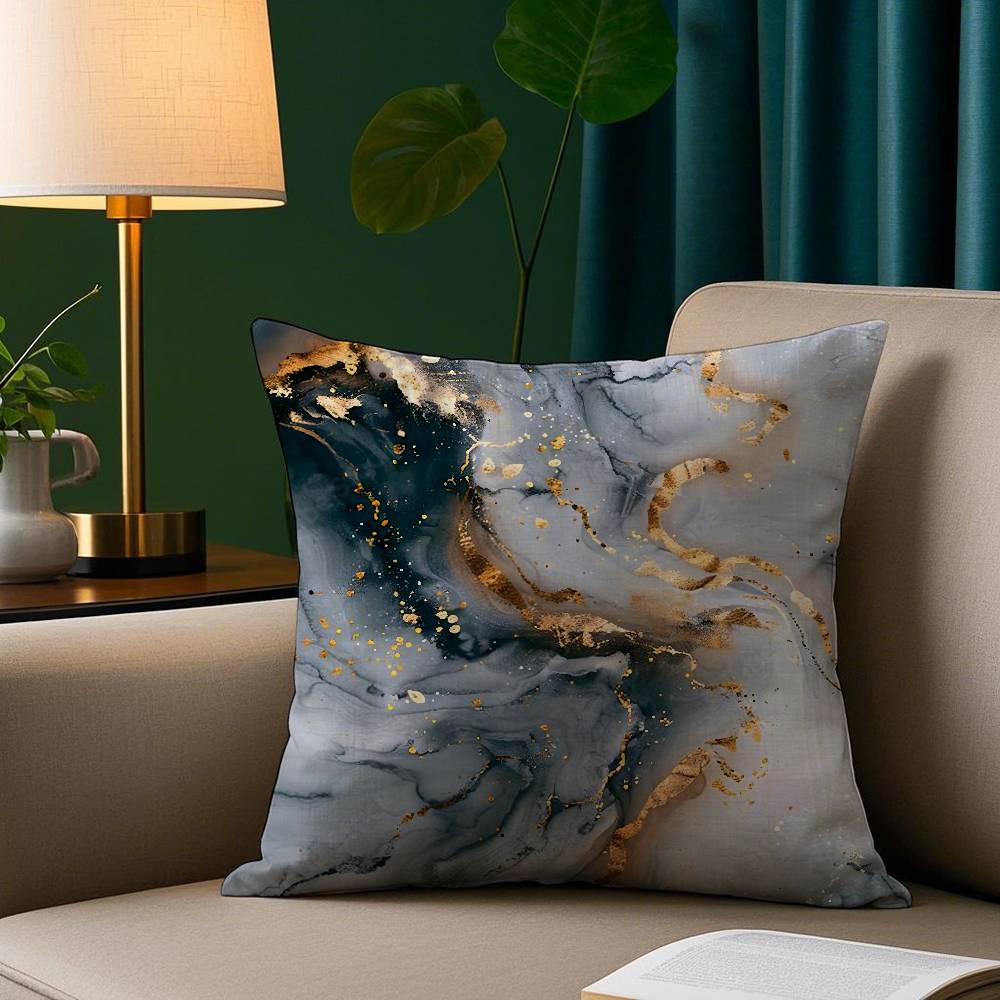 Housse de coussin à motif marbre minimaliste Housse de coussin imprimée courte en peluche Carré Housse de coussin décoratif pour canapé Maison