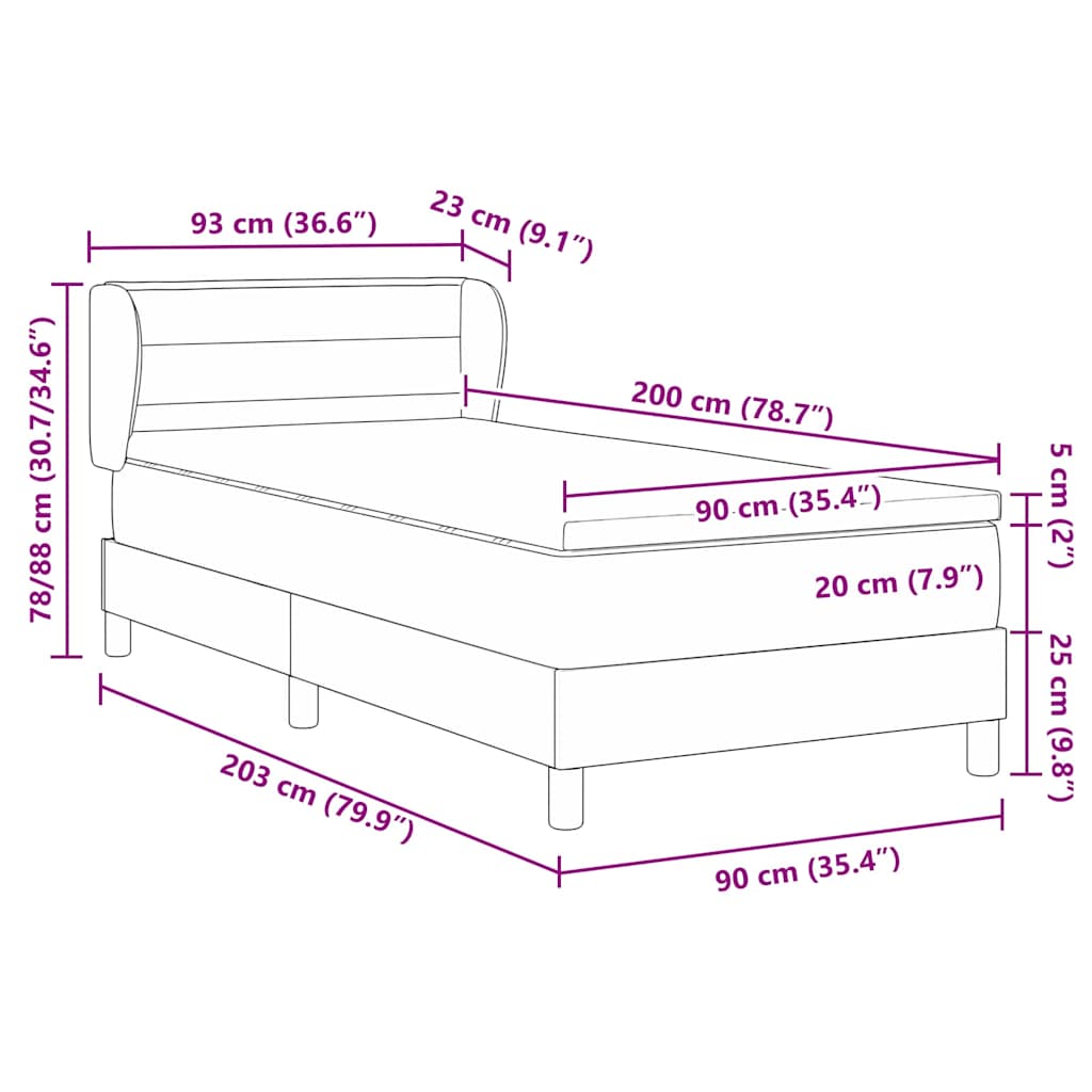 Box Spring Bed with Mattress Black 90 x 200 cm Fabric