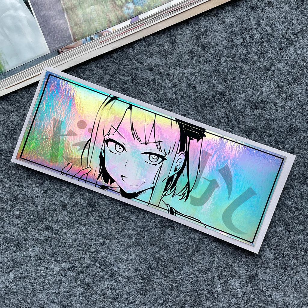 32 Stück/Packung 12cm Lange JDM Anime Mädchen Aufkleber Laser Regenbogen Auto Fenster Windschutzscheibe Motorrad Karosserie Moto Helm Zubehör Aufkleber