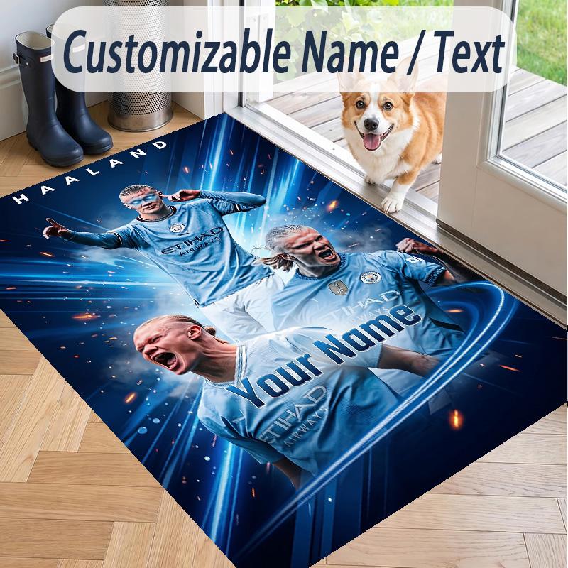 Custom Text Printed Rug Erling Haaland Non Slip Floor Carpet For Home Room Decor