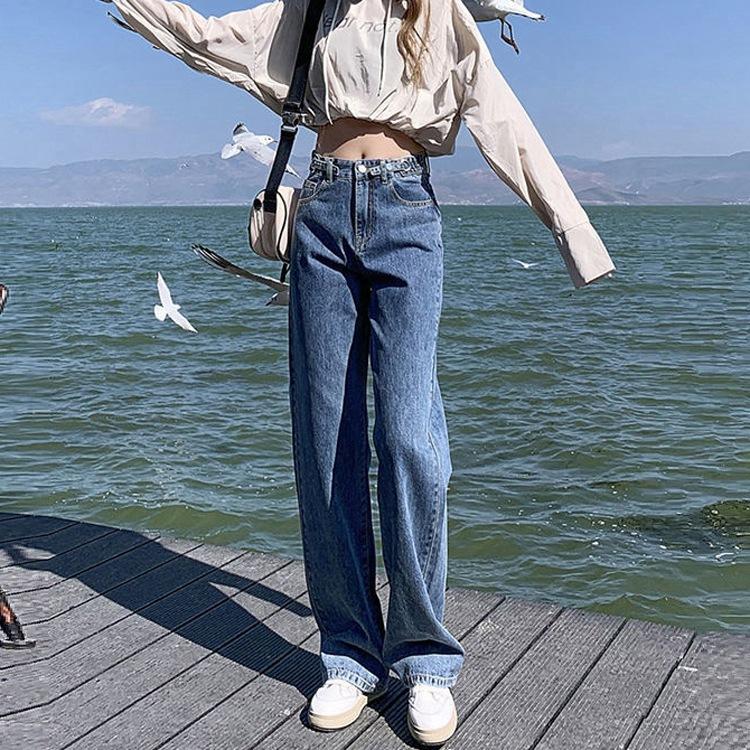 Wide Leg Jeans for Women Retro High Waisted Straight Leg Pants Jeans Adjustable Waist Circumference