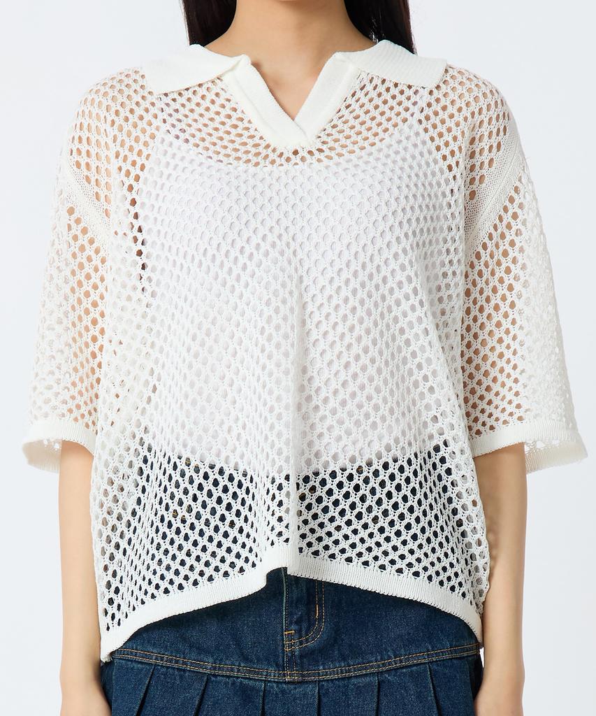 ANDTHEOTHER White Punched Collar Short Sleeve Knit