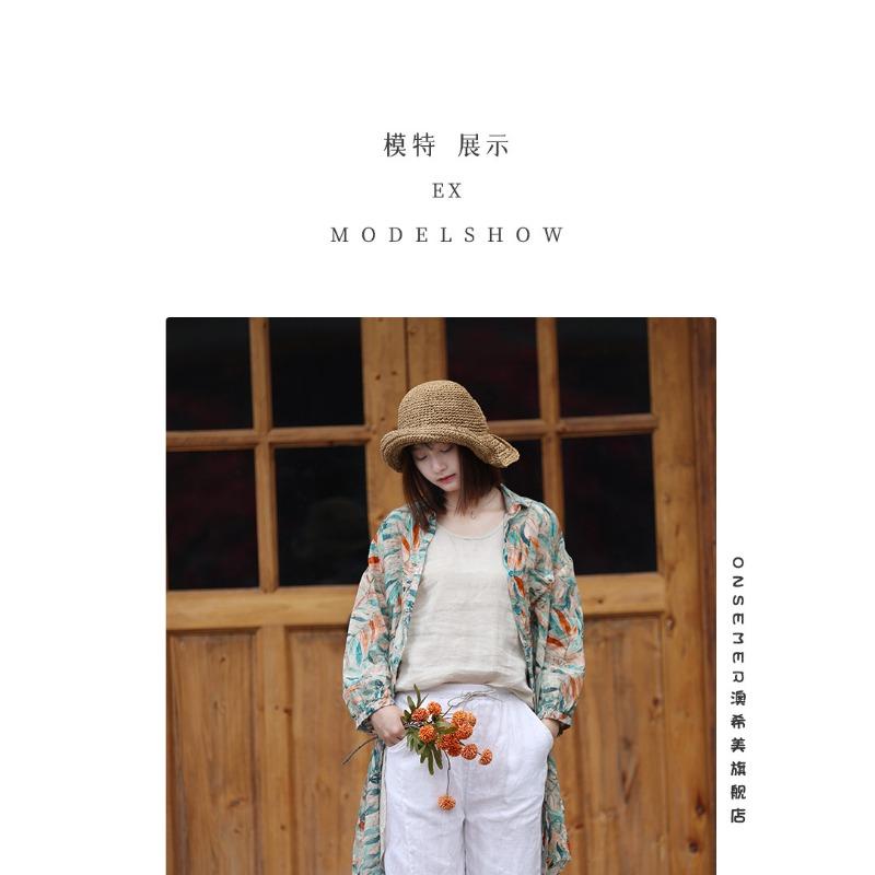 Women S Literary Retro Cotton Linen Floral Long Sleeve Loose Mid Length Shirt