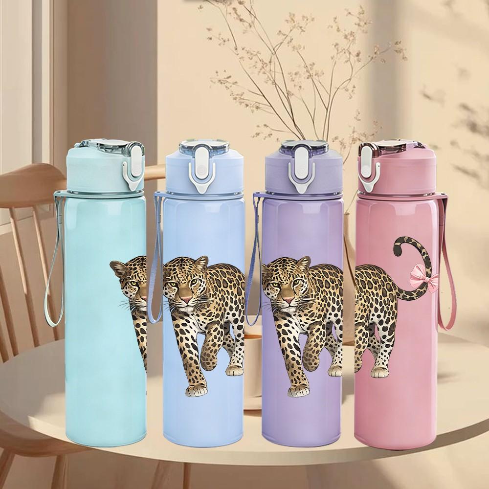 1PC Leopard Wild Cheetah Animal Print 750ml Color Plastic Sports Water Bottle Leakproof Flip Straw Lid Suitable for Sports Office Home Use