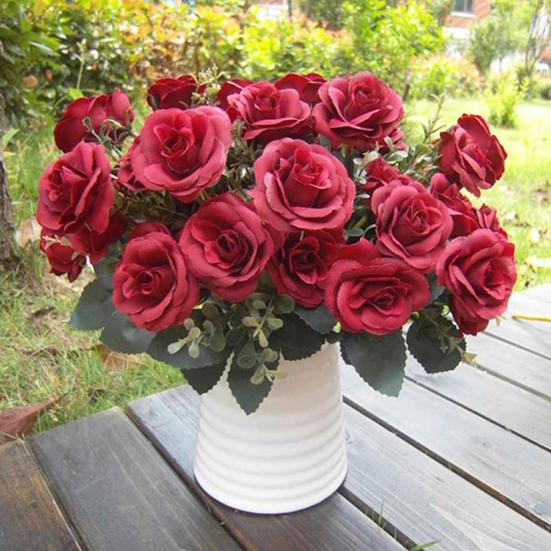 1 Bouquet/12 Heads Artificial Roses Silk Flower Home Party Bridal Bouquet Decor