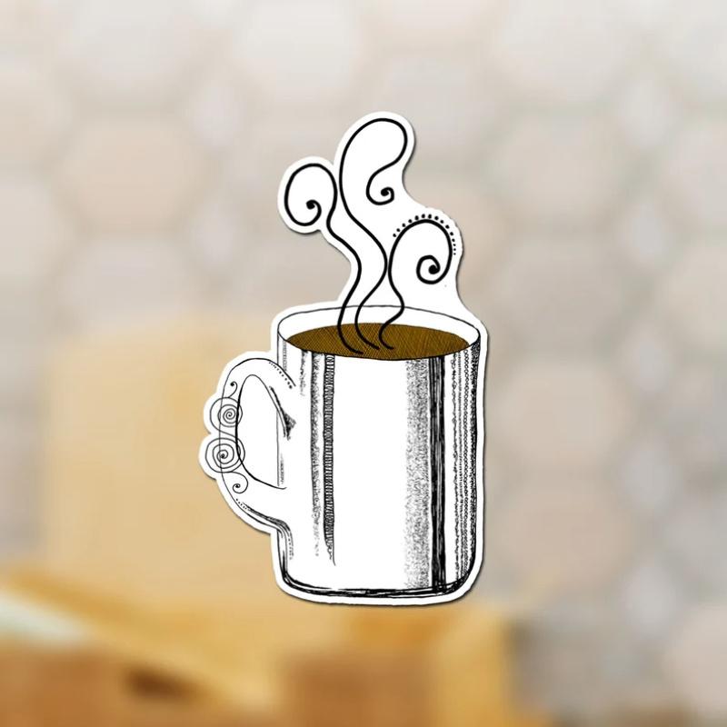 

Hot Coffee Mug Sticker, Caffeine Lover Decal, Drink Sticker 3inch/7.62cm 5pc